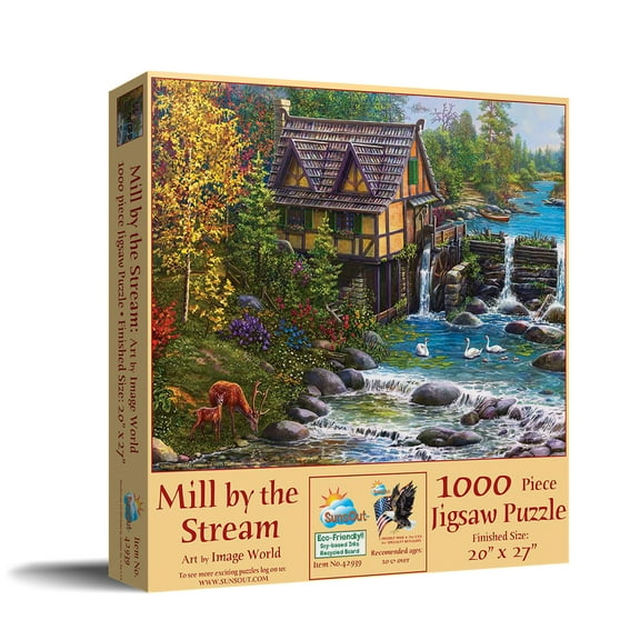 SUNSOUT INC - Mill by the Stream - 1000 pc Jigsaw Puzzle by Artist: Image World - Finished Size 20" x 27" - MPN# 42939