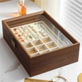 thumbnail image 4 of Walnut Wooden Jewelry Box with Glass Lid and Lock for Necklaces Earrings Rings Bracelets Watches, 4 of 8