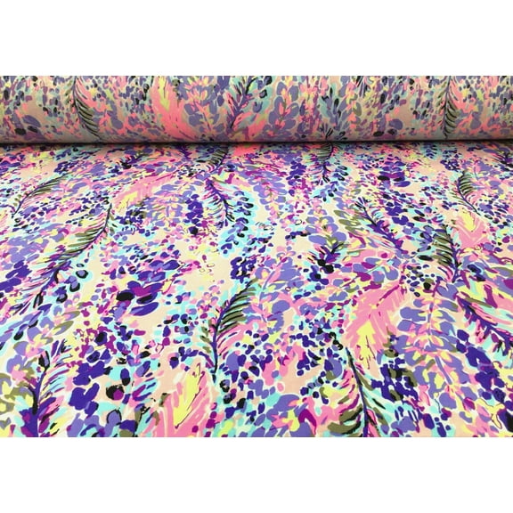 Printed DTY Spandex Stretch Apparel Fabric Lilac Pale Pink Abstract Floral J412