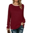 thumbnail image 2 of Annhoo Womens Long Sleeve Tops Fall Elegant Lace Trim Round Neck Blouses Trendy Comfy Going out Vacation Shirts, 2 of 9