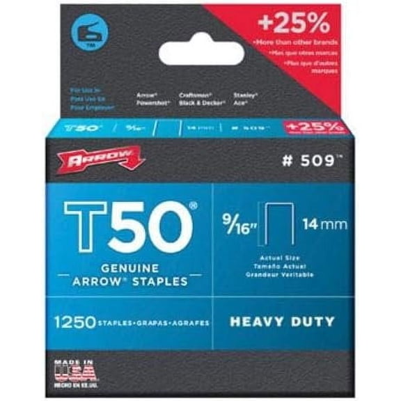 Arrow T50 Heavy-Duty Staples - 9/16T-50, Multicolor, 1250 Pack