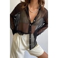 thumbnail image 3 of Women’s Sheer Button Up Shirt Y2K See Through Long Sleeve Lapel V Neck Mesh Shirts Top Vintage Loose Blouse Streetwear, 3 of 7