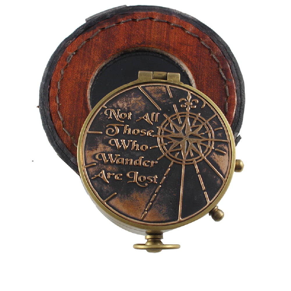 CollectiblesBuy Antique Brass Nautical Marine Collectible Vintage Compass with Box Not All Those who Wander are Lost