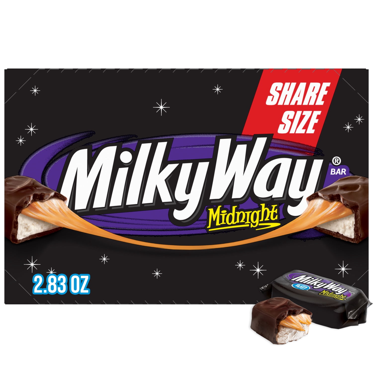 6 pack) Milky Way Candy Midnight Dark Chocolate Bar, Share Size