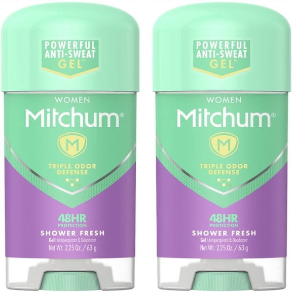 Mitchum Deodorant for Women 2.25 Oz 2 Pk | Advanced Women Gel Antiperspirant Shower Fresh | Clinical Strength Deodorant for Women | Odor Defense | Strong Womens Deodorant Solid | Sweat Block