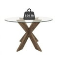 Linon Hale X Base Wood Dining Table With Glass in Natural Brown