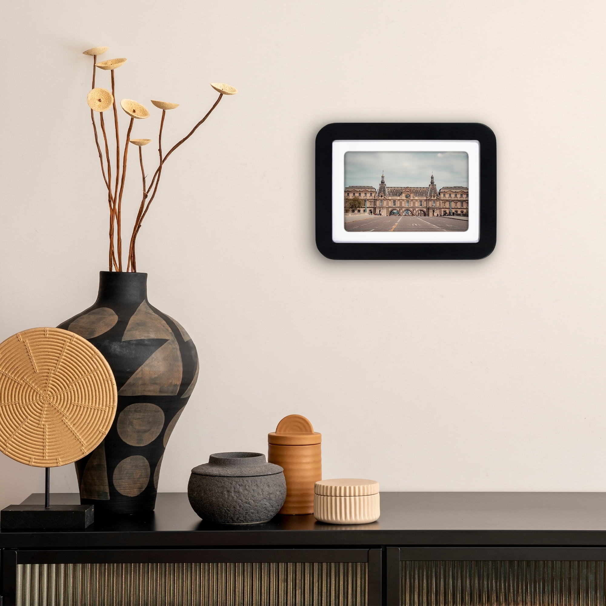 Americanflat 5x7 Picture Frame with Shatter-Resistant Glass with 4x6 Mat Round Corner Molding Mod - Black