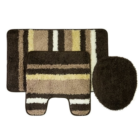 Cyprus 3 Piece Striped Bathroom Rug Mat Set - Rug, Contour & Lid Cover - Walmart.com