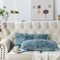 thumbnail image 2 of Home Soft Things Luxury Shaggy Faux Fur Throw Pillow Cases, Ultra Soft Plush Pillow Covers Fluffy Decorative Cushion Covers, No Pillow Insert, Set of 2, Silver Blue, 14x26 Inch, 2 of 7