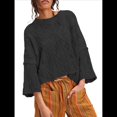 thumbnail image 2 of Suéteres Cortos de Punto para Mujer, de Gran Tamaño, con Mangas 3/4 y Cuello Redondo, Informales, para Otoño. Negro M, 2 of 5