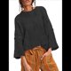 thumbnail image 2 of Suéteres Cortos de Punto para Mujer, de Gran Tamaño, con Mangas 3/4 y Cuello Redondo, Informales, para Otoño. Negro L, 2 of 5