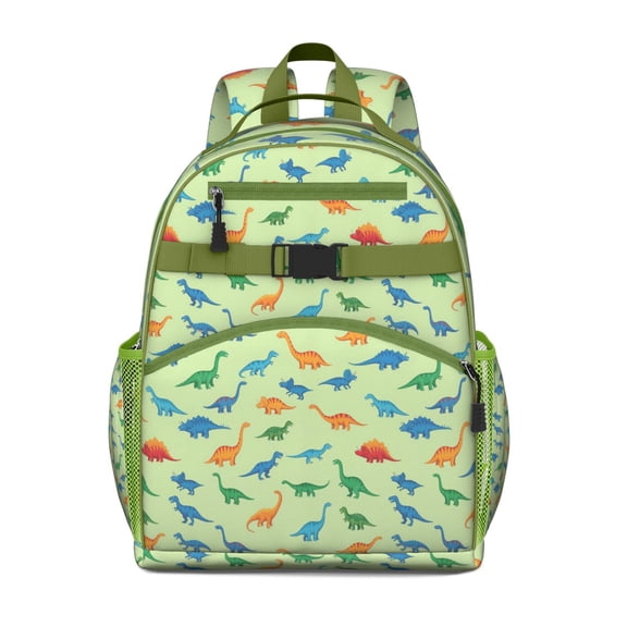 LightGreen Multicolor Dinosaurs Backpack for School,Cute School Bag,Schoolbag with Adjustable Shoulder Straps & Padded Back,15.25"x11.5"x5.25"