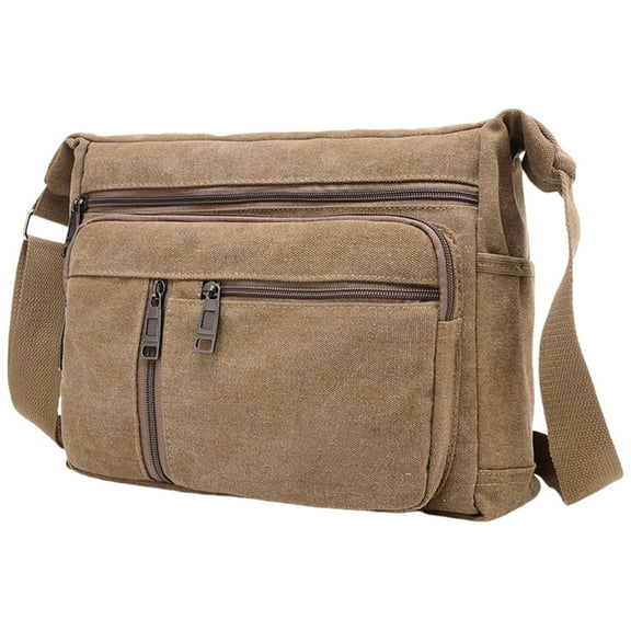 Lerpwige Canvas Crossbody Bag for Men Casual Shoulder Bag with Large Capacity Multi Layer Satchel for Travel and Work
