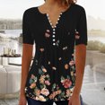 thumbnail image 1 of Fiudx Liquidación de Ofertas Flash Moda Mujer Verano Casual Impresión Manga Corta Cuello En V Blusa Camiseta, 1 of 5
