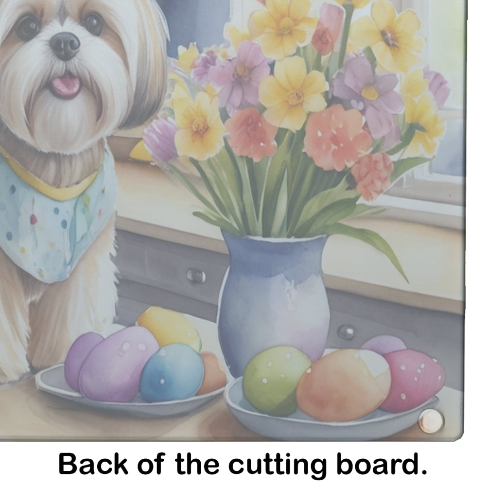 Decorating Easter Lhasa Apso Glass Cutting Board 12 in x 15 in