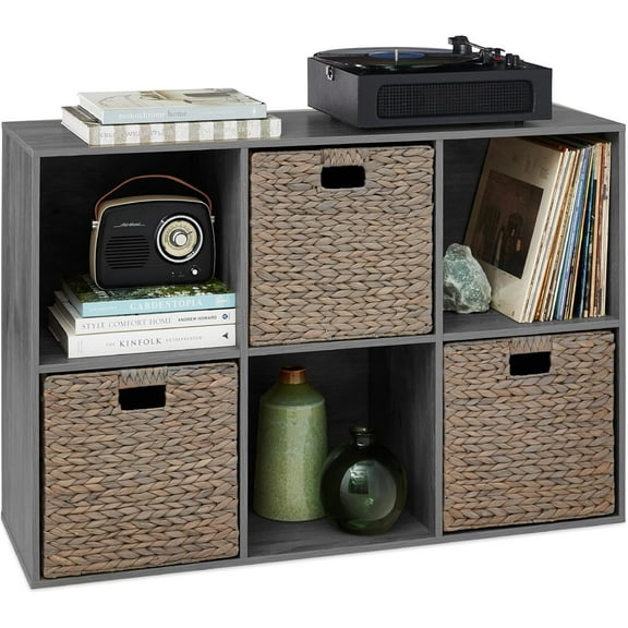 WILLYO 6-Cube Storage Organizer, 13.5in Shelf Opening, Bookcase, Display Shelf, Customizable w/ 3 Removable Back Panels – Dark Gray