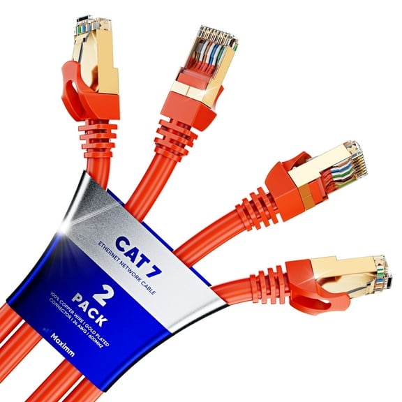 Cat 7 Ethernet Cable 25 ft - (2 Pack) High-Speed Cat7 Internet & Network LAN Patch Cables, RJ45 Connectors - Perfect for Gaming, Streaming, and More (Orange)