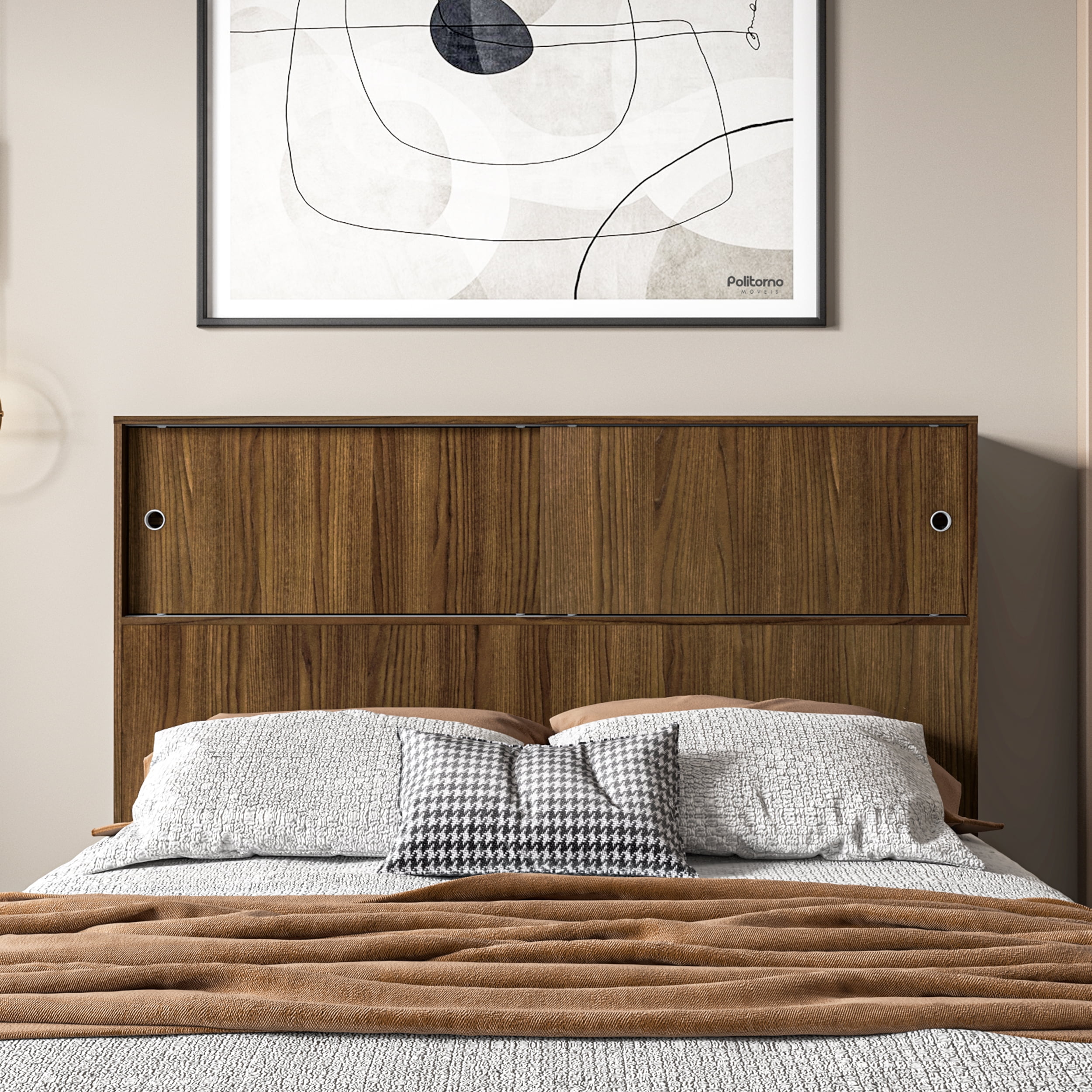 Polifurniture Victoria Queen Size Wood Storage Headboard, Walnut