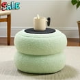 thumbnail image 2 of Tcbosik 15" Upholstered Storage Ottoman, Macaron-Shaped Plush Teddy Velvet Footstool, Multi-Functional Seat & Hidden Storage for Living Room, Bedroom, Entryway, No Assembly, Green, 2 of 7