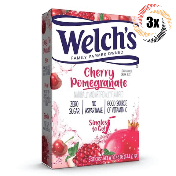 3x Packs Welch's Singles To Go Cherry Pomegranate Drink Mix 6 Singles Each .46oz