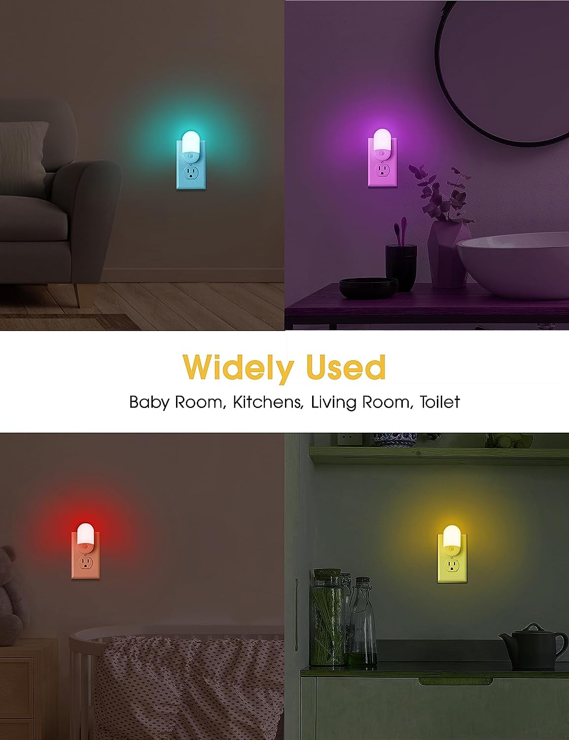 Night Light for Kids [2 Pack], 8-Color Changing Night Lights Plug into Wall, RGB LED Nightlights, Nightlight with Light Sensor, Cute Night Light for Bathroom Decor, Children Room,Gift