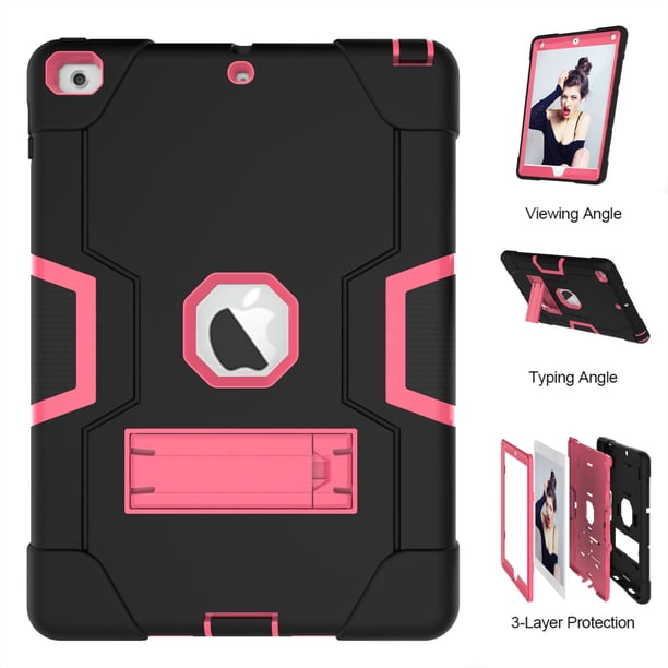 Funda para iPad de 9.ª generación/iPad de 8.ª generación/iPad de 7.ª generación (10,2 pulgadas, modelo 2021/2020/2019), delgada, resistente, resistente a los golpesRosa negra y roja