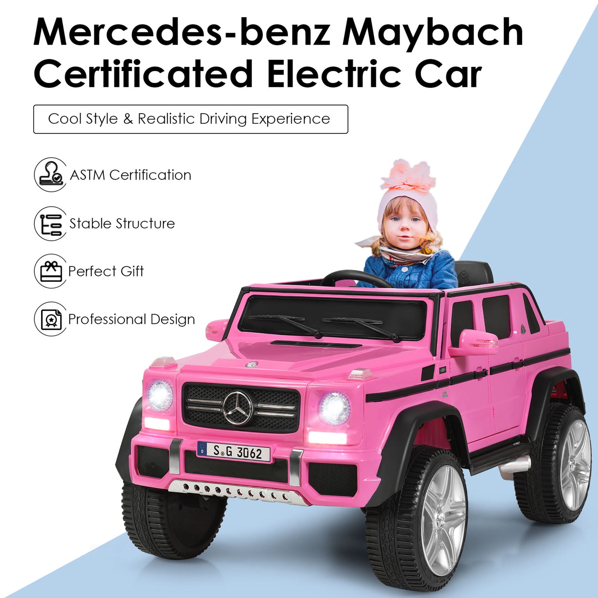 Gymax 12V Licensed Mercedes-Benz Kids Ride On Car RC Motorized Vehicles w/ Trunk Pink