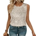 thumbnail image 5 of Staron Women's Casual Sequin Tank Top Round Neck Sleeveless Solid Basic Comfy Relaxed Party Night Out Club Tops, Silver L, 5 of 7
