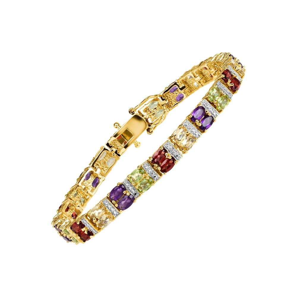 Finecraft Jewellery Women's 7 3/4 ct Natural MultiStone TwoRow Link