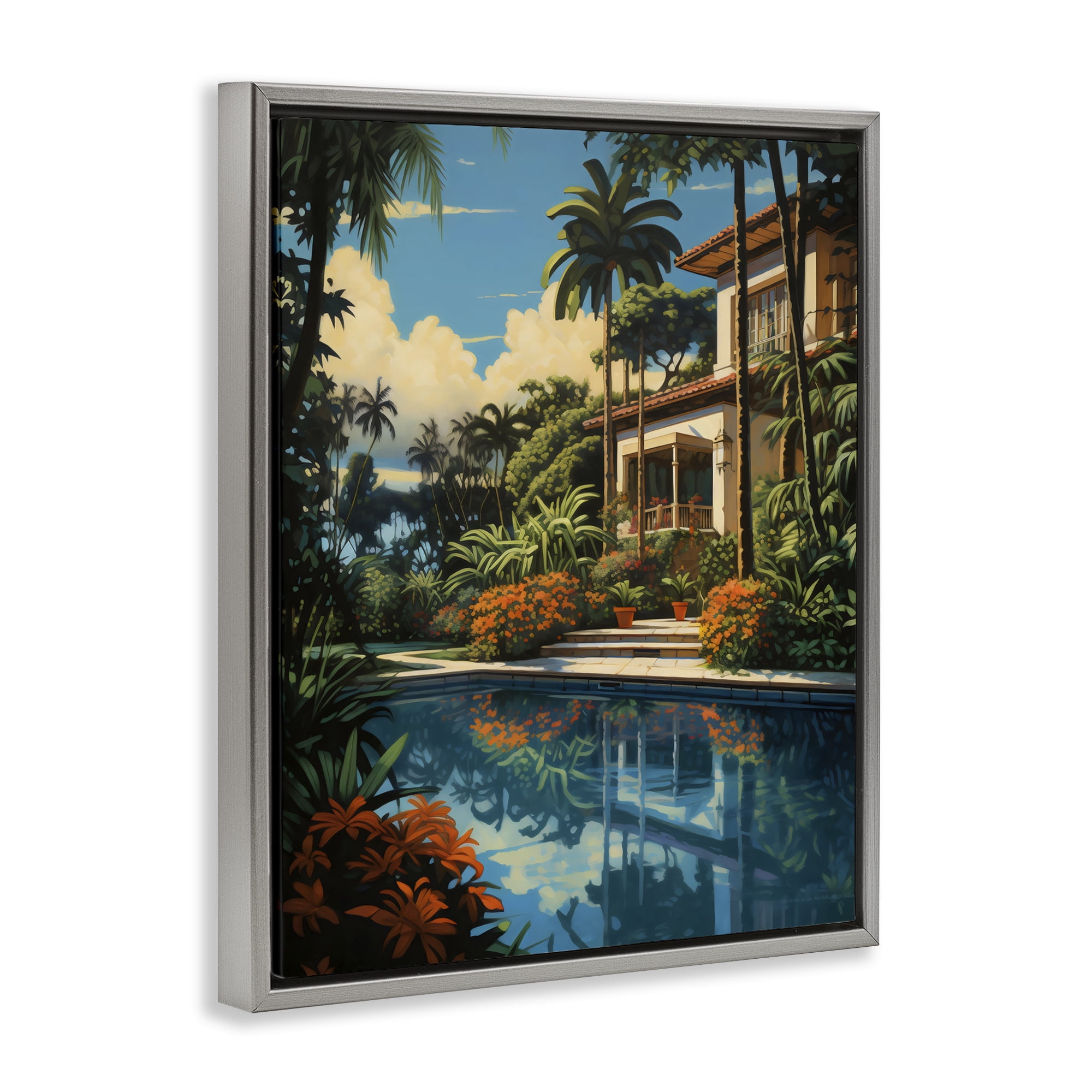 Stupell Industries Tropical Tranquility Villa Gray Framed Floater Canvas Wall Art, design by Creative Studio
