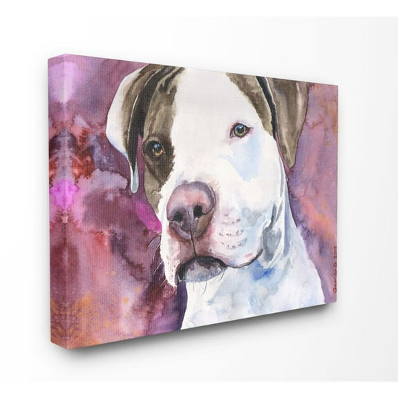 Stupell Industries Pit Bull Dog Pet Animal Purple Watercolor Painting Canvas Wall Art by George Dyachenko