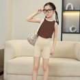 thumbnail image 4 of Gelikeya Girls Athletic Shorts 9-10 Years Comfy Breathable Short Pants Elastic Waist Athletic Sports Shorts Knee Length Shorts Beige, 4 of 4