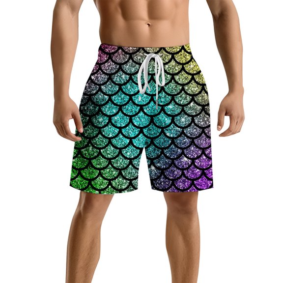 JIAHONG Mens Swim Trunks with Mesh Lining Fish Scale Printing,Quick Dry Swimsuit Board Shorts Beach Pants Swimwear Bathing Suits , Green