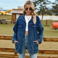 thumbnail image 4 of Jean Jackets for Women Trendy Button Down Denim Trucker Jackets Long Sleeves Frayed Hem Shacket Jacket Deep Blue XXL, 4 of 9