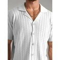 thumbnail image 3 of Mens Knit Shirt Short Sleeve Plain Button Down Beach Vacation Shirt Casual Striped Summer Top White L, 3 of 5