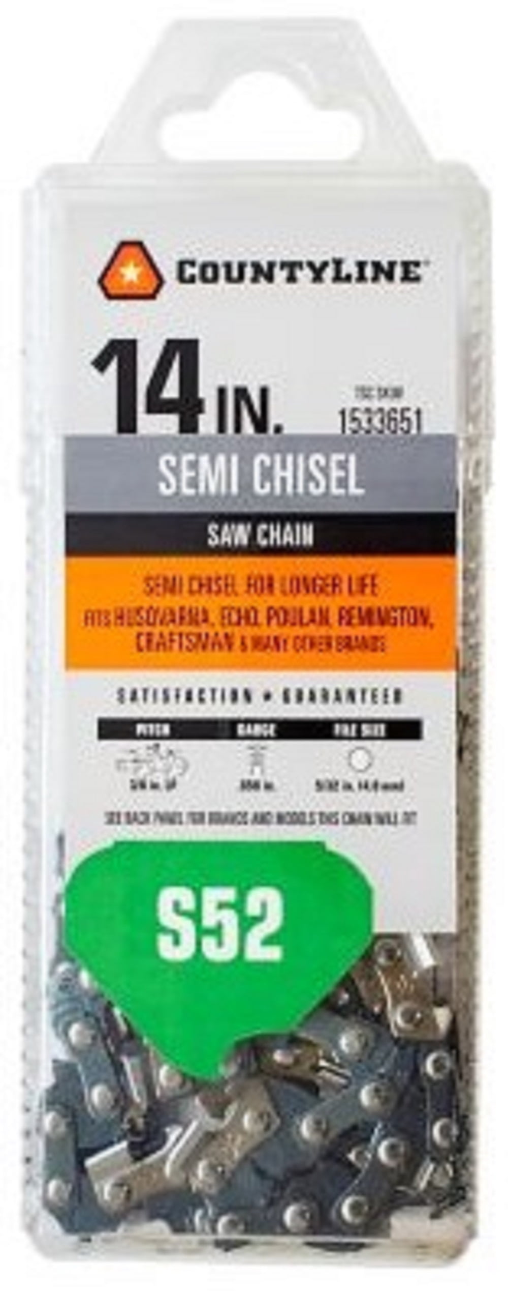 CountyLine 15052TSC Chainsaw Chain 14 Inch 52 Link Semi Chisel Steel