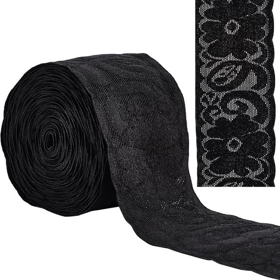 6.8 Yards Black Stretch Lace Ribbon Trim 2-1/8 inch Wide Non Slip Floral Pattern Elastic Webbing Knitting Sewing Lace Trim Edge Trimming