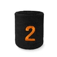 thumbnail image 2 of COUVER Embroidered Orange Number 2 Black Terry Cotton Athletic Wristbands 1 Pair (Mens), 2 of 6