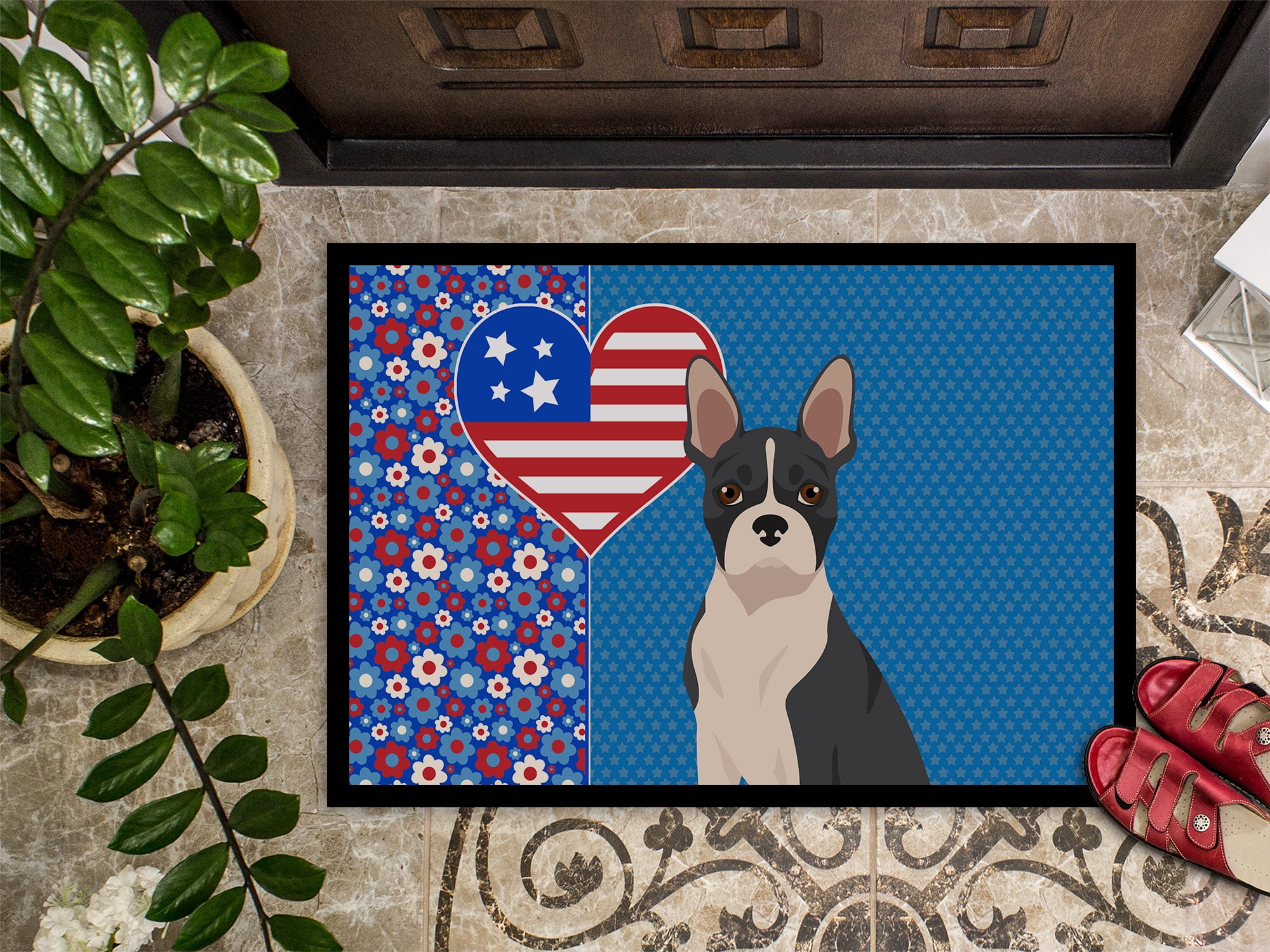 Black Boston Terrier Indoor or Outdoor Mat 24x36 36 in x 24 in