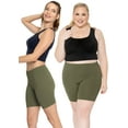 thumbnail image 2 of Stretch Is Comfort Women's Plus Size Cotton Biker Shorts Olive Green 2X, 2 of 6