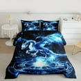 thumbnail image 2 of Homewish Jungle Dragon Bedding Comforter Set,Western Fantasy Animal Twin Comforter Sets,Blue Black Bedding Set For Teens,Microfiber Bedroom Decor Reversible,2 Pieces, 2 of 8