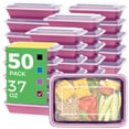 thumbnail image 5 of 50-Pack Reusable Meal Prep Containers 37oz with Lids, Leakproof Food-Safe Plastic, Microwave Freezer Dishwasher Safe, Easy-Open Lids, Takeaway Food Storage in Black, Blue, Purple, Pink, 5 of 10