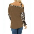 thumbnail image 2 of Women's Cuff Stitching Loose Diagonal Collar Pullover Long Sleeve Leopard Print Tops, 2 of 2