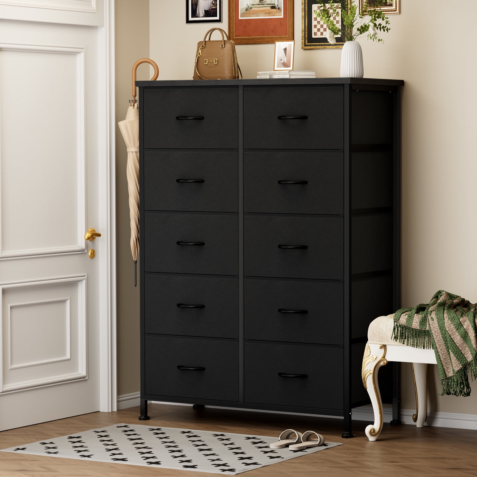 CONCETTA 10-Drawer Fabric Dresser Storage Chest for Bedroom, Closet, Entryway, Storage Furniture for Adults, Black