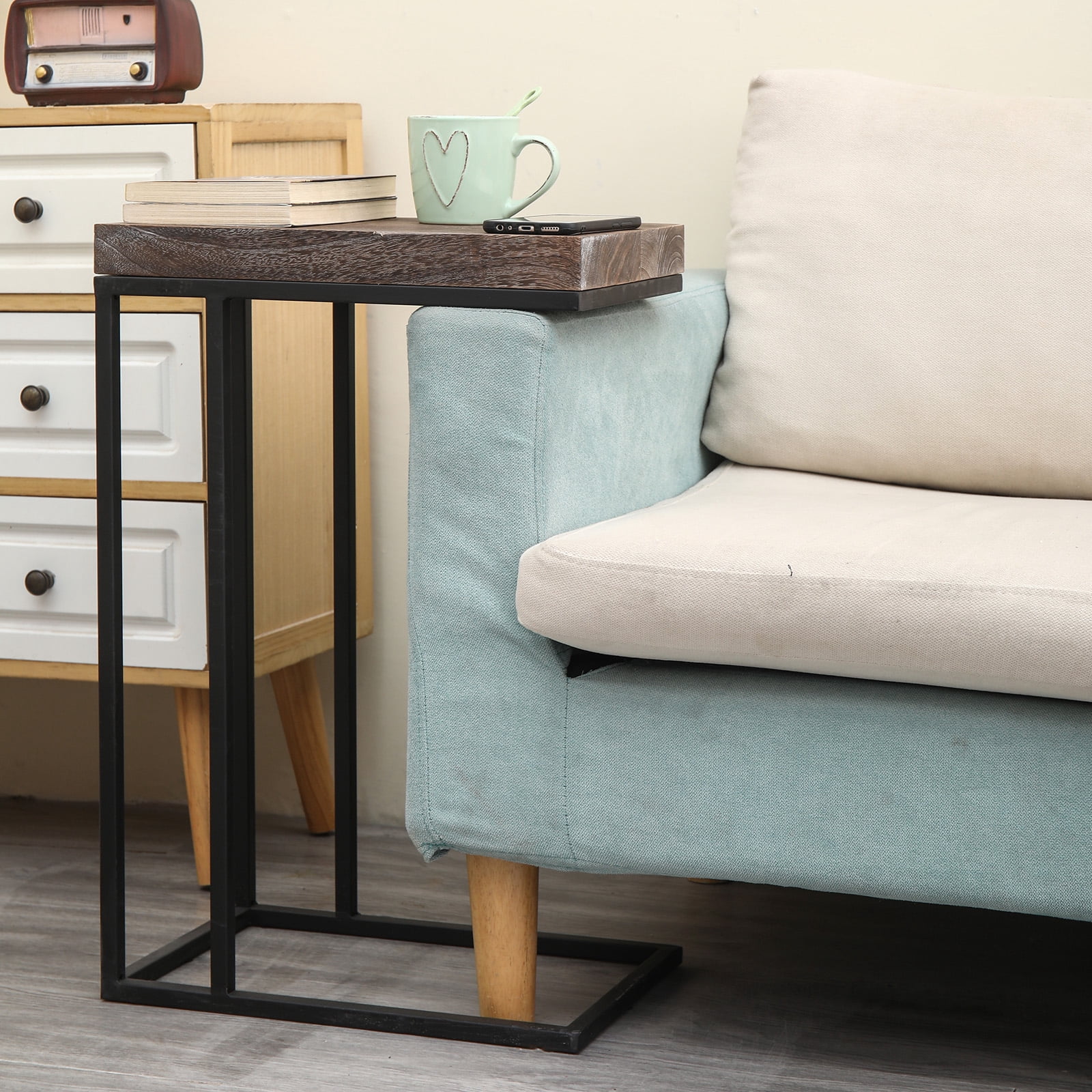Proman Products Breeze Casual C Shaped End Table Small Side Table with Steel Base