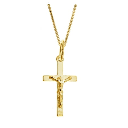 - Sterling Silver or Gold-tone Baby Flat Crucifix Cross Pendant Necklace (16, 18, 20 Inches)