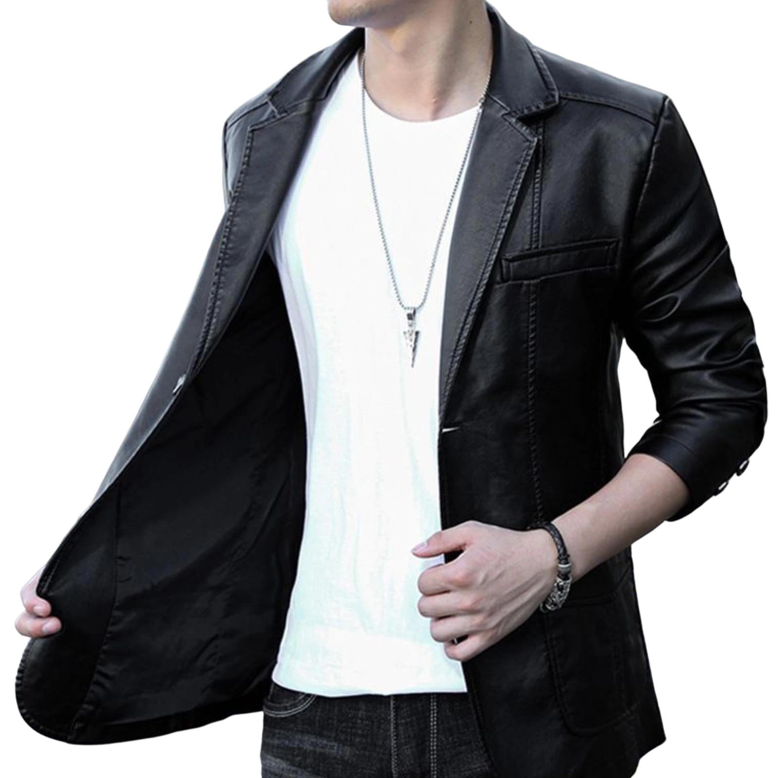 Wutalume Men's Leather Suit Collar Casual Leather Jacket, Genuine Leather Material, Stylish Lapel Design, Durable Construction for Long-Lasting Wear,Wine 2XL