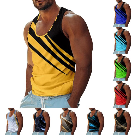 Men's Summer Tank Tops, Quick Dry Performance Sleeveless Casual Classic T-Shirts fashion Moisture Wicking T Shirts Yellow 2XL