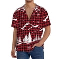 thumbnail image 3 of Naloa Christmas Tree Buffalo Plaid Men's Loose Fit Cuban Collar Short-Sleeve Shirt with Button-down and Chest Pocket for Everyday Wear Outings - 4X-Large, 3 of 7