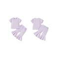 thumbnail image 3 of Kid Girls Pants Set, Short Sleeve Crew Neck T-shirt with Flare Pants Summer Outfit, 3 of 10